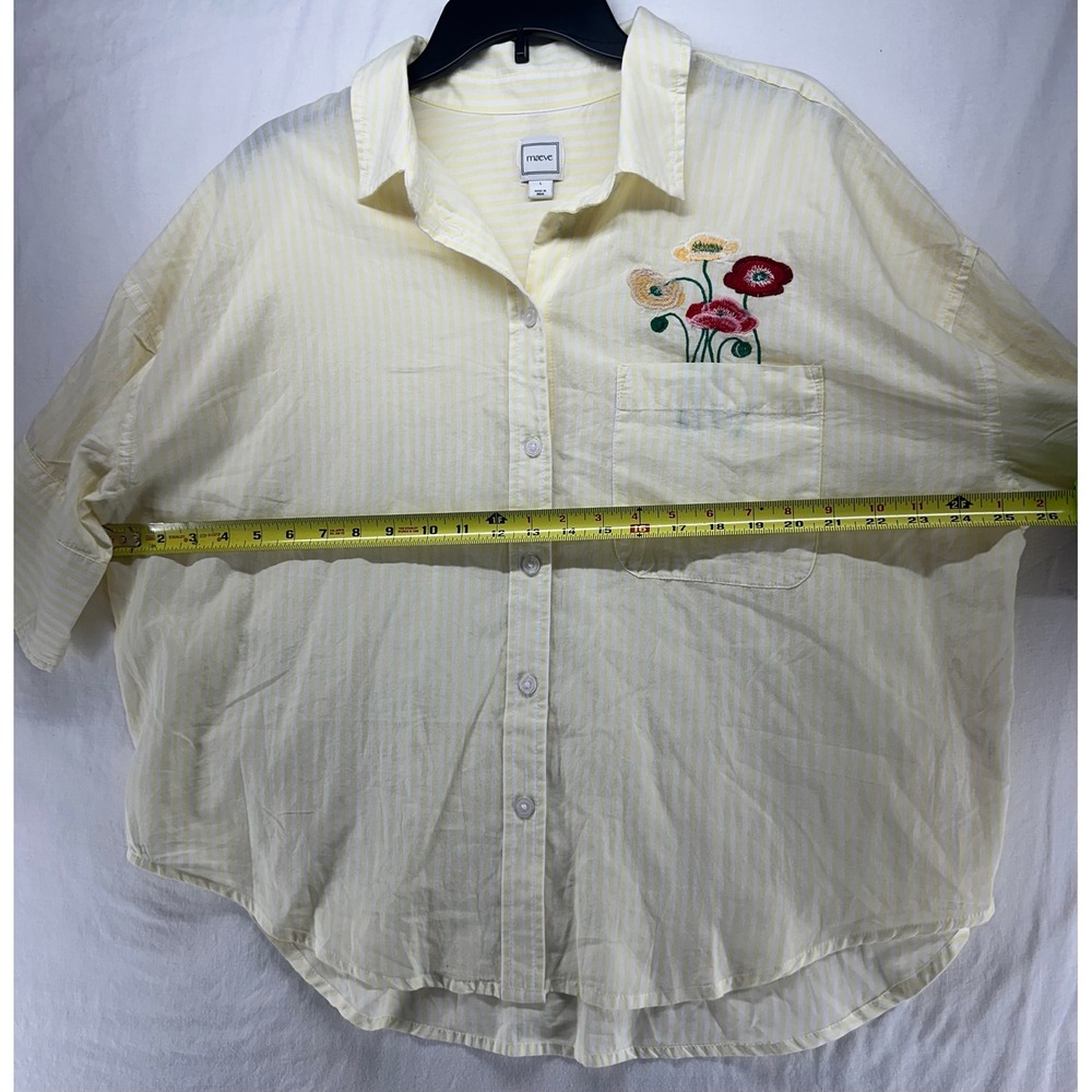 Maeve Mabel Anthropologie Yellow Striped Floral Embroidered Button Down Shirt L - Picture 4 of 8